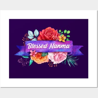 Blessed Nanma Floral Design with Watercolor Roses Posters and Art